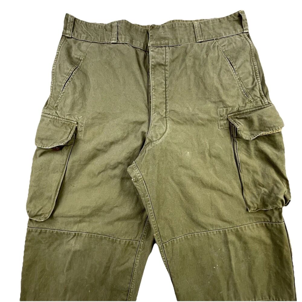 Vintage M47 French Army Cargo Trousers 36x31 Green Military Pants France 1950s